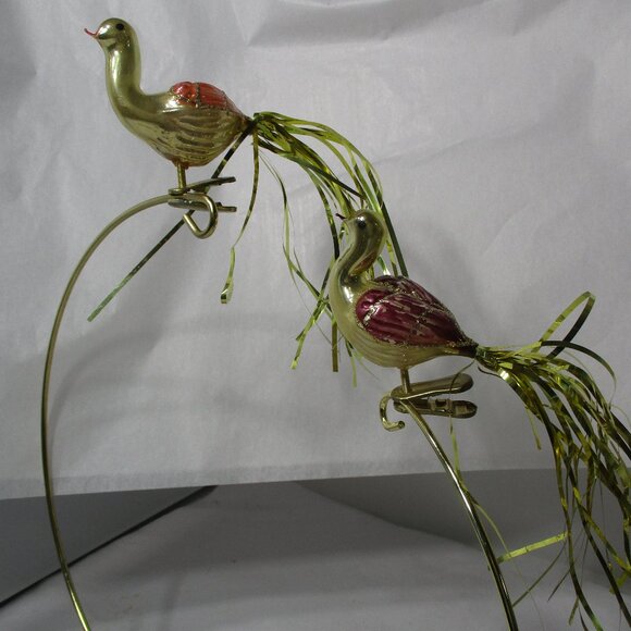 Lot of 2 Vintage Golden Glass Birds Peacock Clip-On Christmas Tree Ornaments - Picture 7 of 7